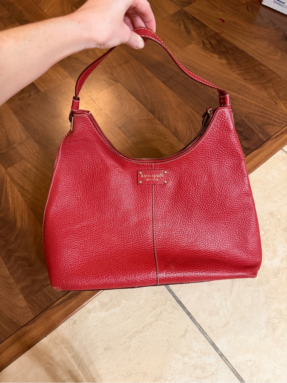 kate spade Red Pebbled Leather Shoulder Hobo Bag